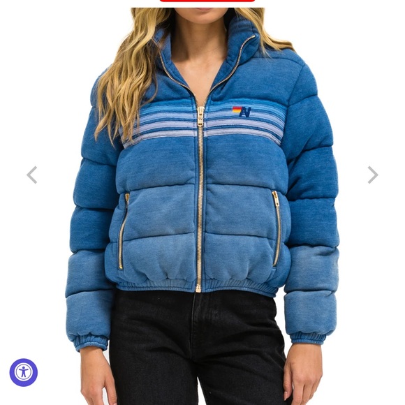 Aviator Nation 5 STRIPE FADED APRES JACKET - FADED WATER Coat Puffer - Picture 1 of 10